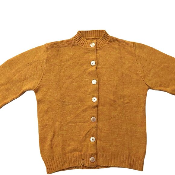 Pure Vintage 1940s-1950s Woven Yellow & Orange Long Sleeve Cardigan Sweater - Picture 2 of 12